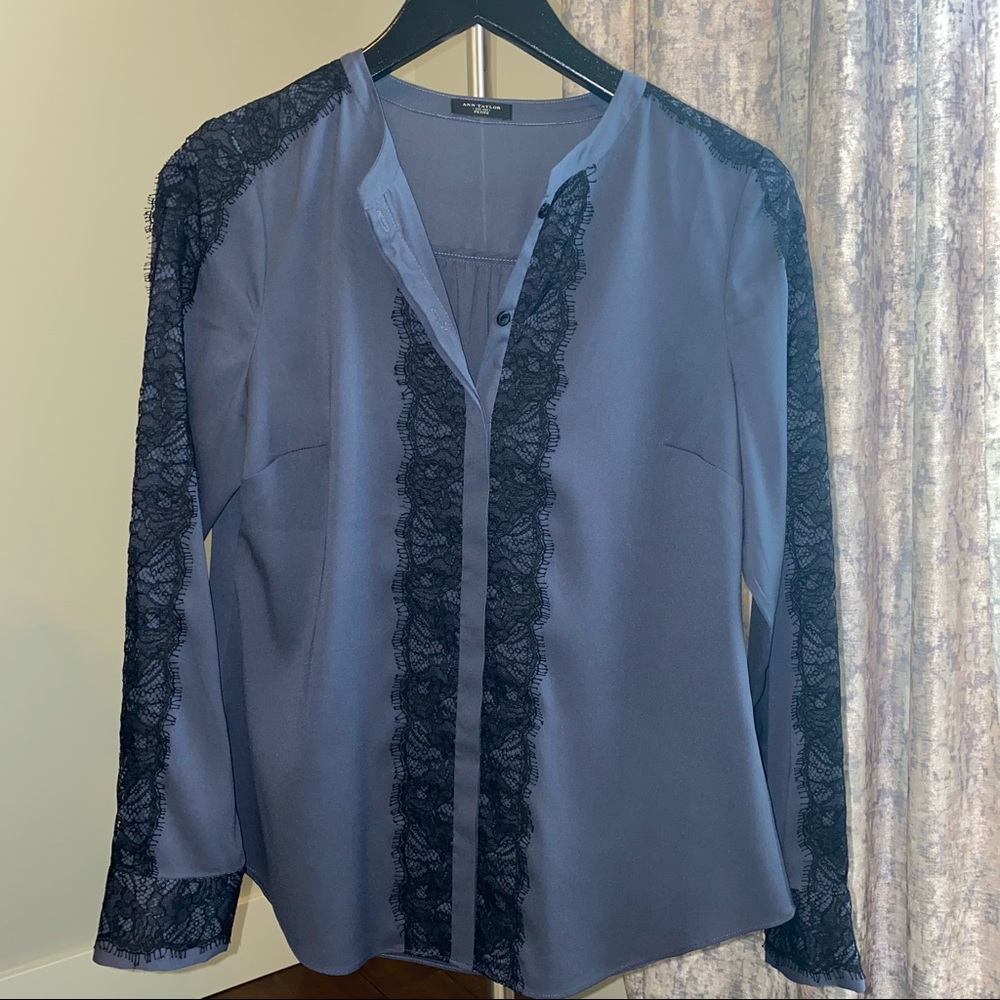 Ann Taylor PETITE Lace Trim Blouse